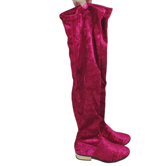 Bamboo | Stardom Fuscia Soft Stretch Shimmery Velour Thigh High Boots - Picture 1 of 13